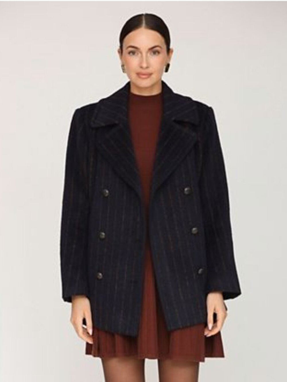 NWT Avec Les Filles Navy Double Breasted Pinstripe Coat Size XL